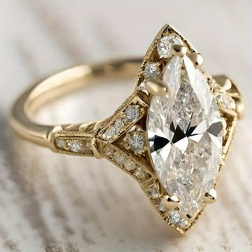 Marquise Clear Solitaire Floral Cluster Ring In Gold Tone