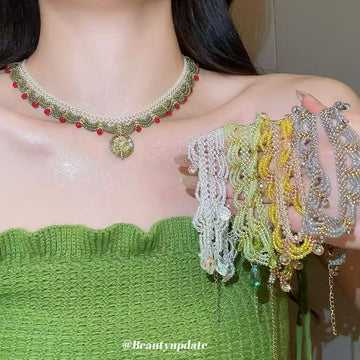 Beaded Lace Statement Choker Necklaces with Teardrop Charms