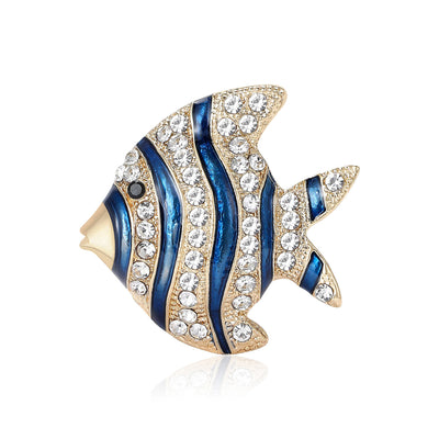 Crystal Striped Tropical Fish Brooch in Blue and Purple grouped product view