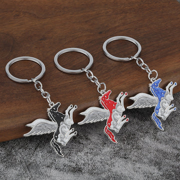 Silver-Tone Winged Horse Metal Keychain in Four Colors