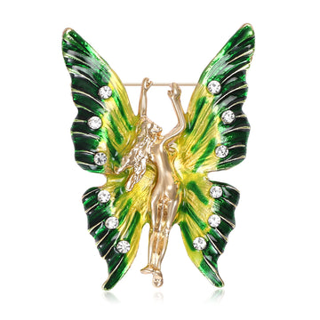 Double Fairy Butterfly Wing Brooch in Green or Purple Enamel