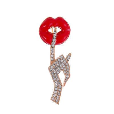 Front product view of the flower brooch pin in red and silver