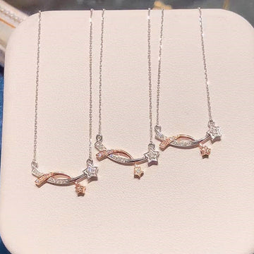 Double Star Pendant Necklace in Polished Metal Jewelry