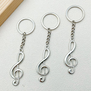 Music Note and Guitar Enamel Charm Keychains in Silver and Gold Tones