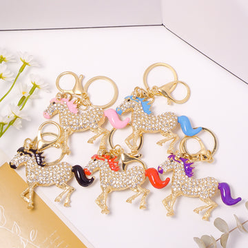 Rhinestone Running Horse Keychain Enamel Mane Five Colors