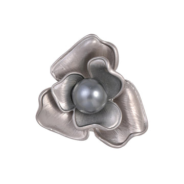 Silver Tone Camellia Pearl Look Metal Brooch Pin for Jackets and Lapels