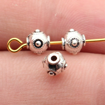 Antique Silver Metal Dotted Round Spacer Bead For Jewelry Making