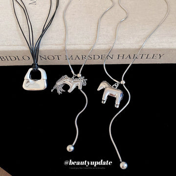 Abstract Horse and Square Pendant Cord Necklaces