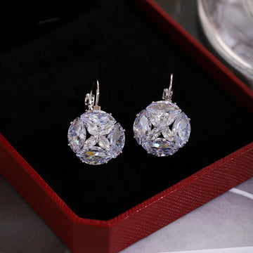 Clear Faceted Sphere Silver Tone Hook Drop Earrings