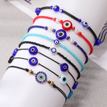 Colorful Beaded Cord Evil Eye Adjustable Bracelets in Twelve Designs