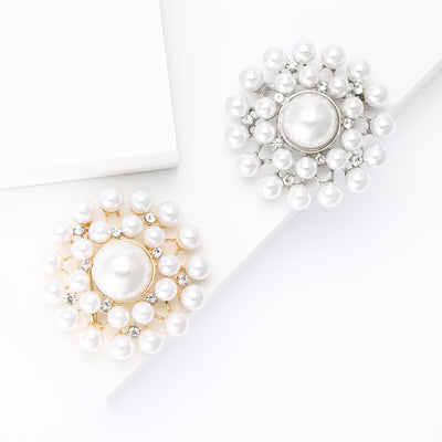 Round Faux Pearl Flower brooch shown in front product view