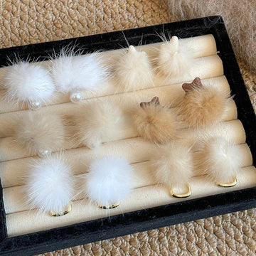Faux Pearl and Fluffy Pom Pom Stud Earrings in Six Styles