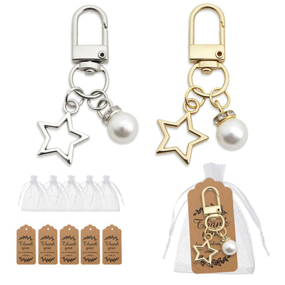 Gold and silver star pearl keychains with bags and kraft tags