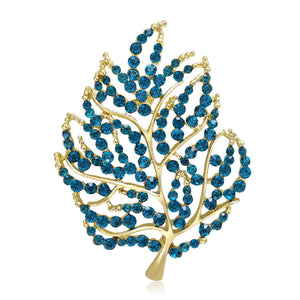 Crystal Leaf Brooch Decorative Metal Pin For Jackets And Lapels