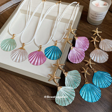 Champagne Shell And Starfish Drop Earrings With Mixed Gallery Jewelry