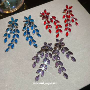 Crystal Leaf Cascade Drop Earrings In Three Colors
