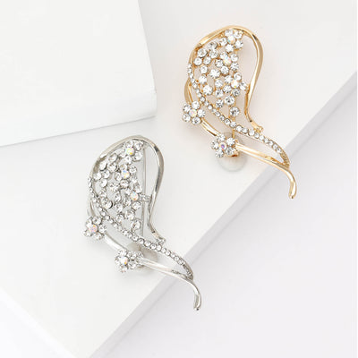 Crystal Curved Leaf Brooch front view