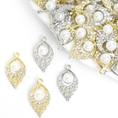 Grouped front view of pearl crystal teardrop jewelry components for diy earrings and bracelets options