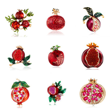 Red Gold Tone Pomegranate Enamel Twelve Designs Metal Brooch Pin