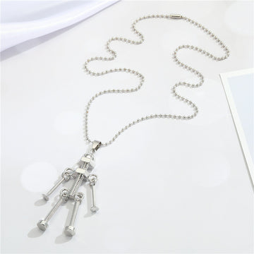 Silver Tone Robot Hardware Pendant Necklace with Moving Limbs