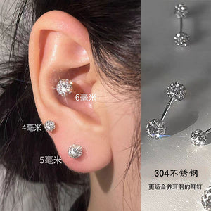 Silver Tone Double End Rhinestone Ball Barbell Studs In Four Sizes