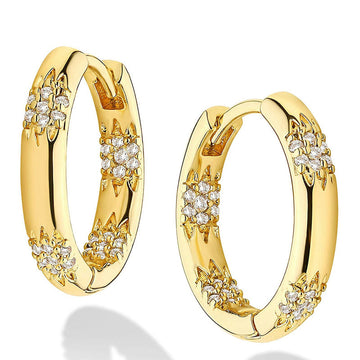 Clear Stone Cluster Hoop Earrings In Polished Gold Tone