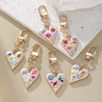 Gold Tone Printed Heart Evil Eye Clip Keychains in Seven Designs