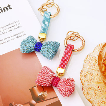 Full Crystal Bow Keychains in Pink Blue and Assorted Colors