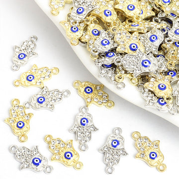 Enamel-Look And Crystal-Accented Gold Silver Evil Eye Alloy Charms in 2 Styles