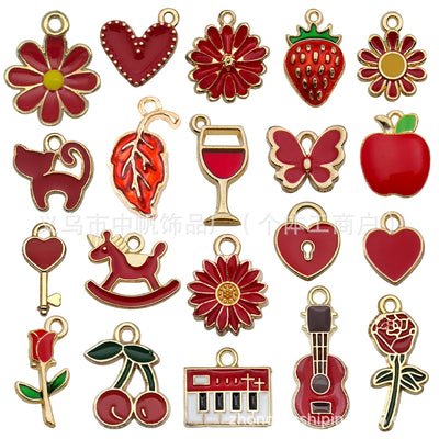 Colorful flower charms arranged on a light background