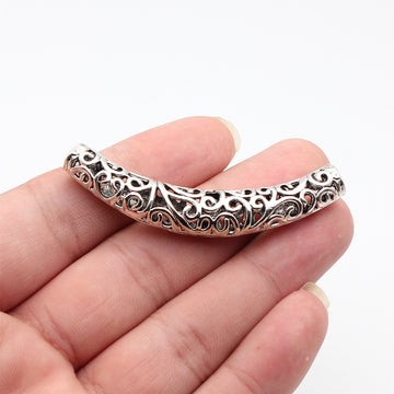 Antique Silver Openwork Curved Tube Jewelry Component