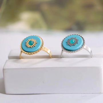 Gold and Silver Tone Aqua Evil Eye Adjustable Round Rings