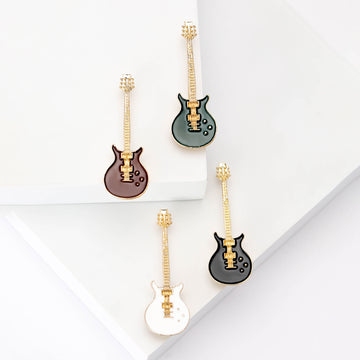 Gold Tone Enamel Electric Guitar Brooch Four Color Options