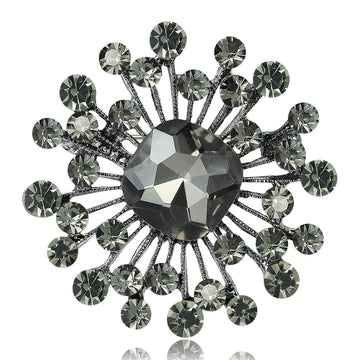Crystal Starburst Heart Brooch Large Center Six Colors