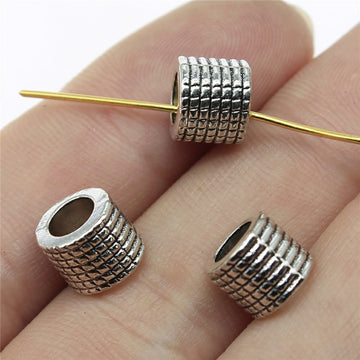 Lined Barrel Large Hole Metal Bead in Three Vintage Finishes