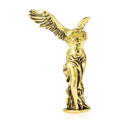 Front view of the winged victory figure brooch