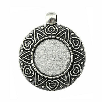 Geometric Border Round Pendant Settings for Jewelry Making
