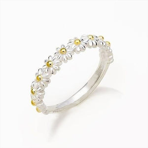 Daisy Flower Half-Eternity Ring In Silver And Gold Tones