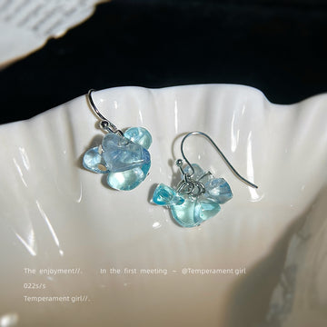 Silver Tone Aqua Translucent Chip Cluster Hook Earrings For Women