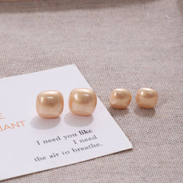 Champagne Pearl Look Rounded Square Small Stud Earrings