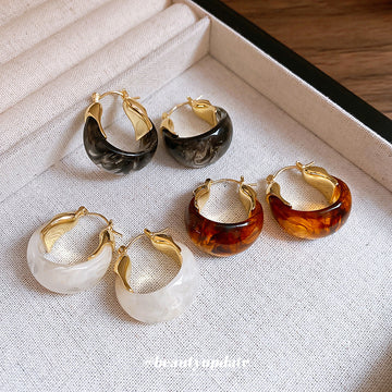 Translucent Resin U Shaped Gold Tone Hoop Earrings