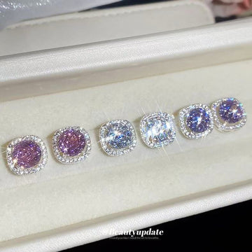 Square Halo Crystal Stud Earrings In Three Pastel Colors