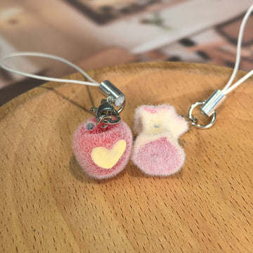 Flocked Heart Apple And Apple Core Charm Keychains 2 Styles