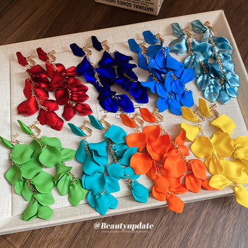 Ruffled Petal Clip On Drop Earrings in Six Colors for Women