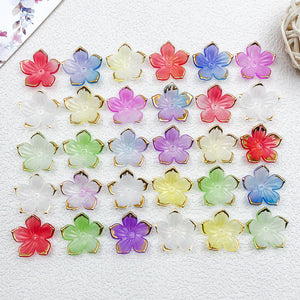 Acrylic Cherry Blossom and Lily of the Valley Flower Beads, Gold-Trimmed Edges