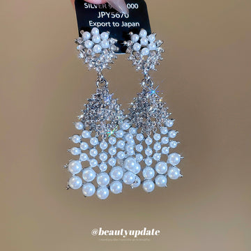 Crystal Chandelier Stud Earrings With Pearl Tassels