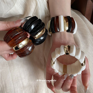 Acrylic Rectangle Stretch Cuff Bangles Gold Accents 4 Colors