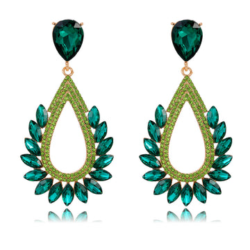 Aqua Green Green Teardrop Leaf Fan Crystal Five Designs Metal Dangle Earrings