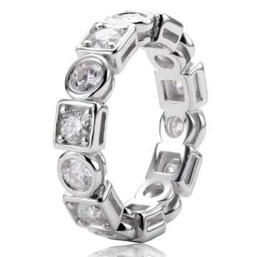 White Gold Tone Round Square Clear Stone Eternity Ring