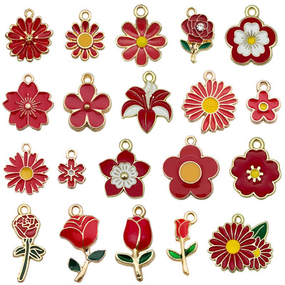 Colorful flower charms arranged on a light background